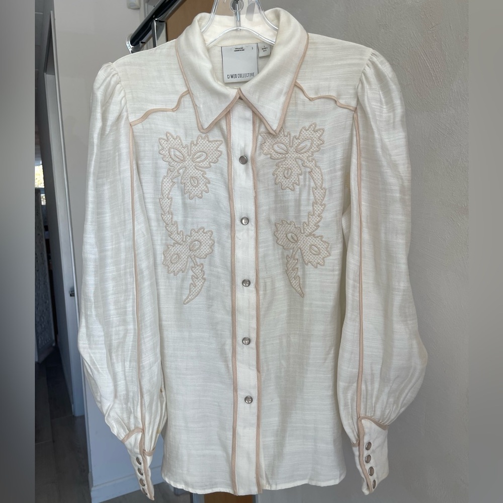 WESTERN COWGIRL BUTTON DOWN BLOUSE WITH PEARL SNAPS | Size S